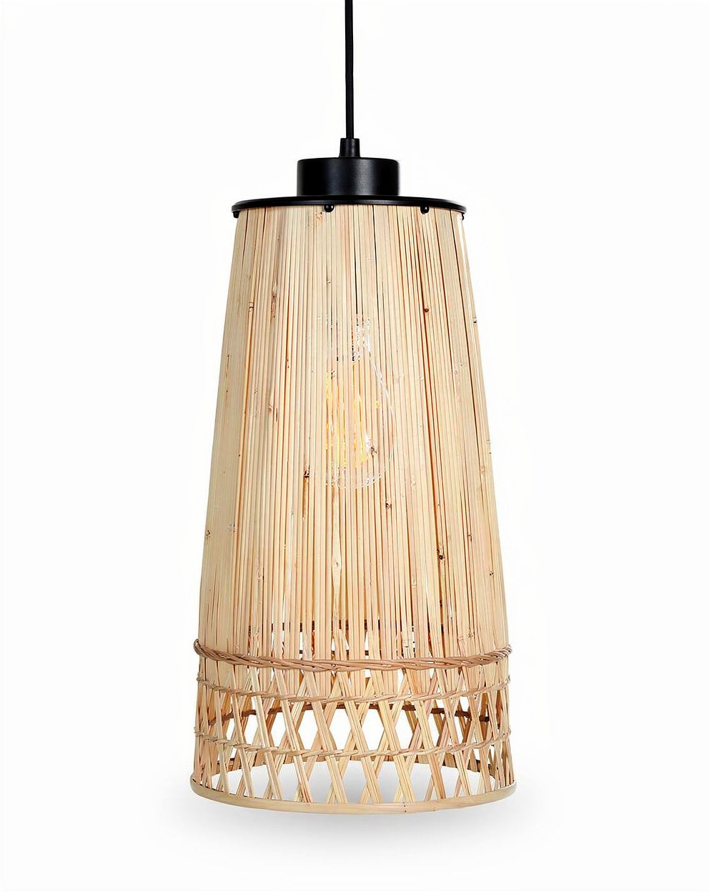 **Technische titel in het Nederlands: Moderne hanglamp van bamboe met open ontwerp**