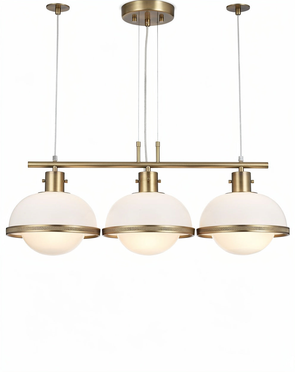 **Moderne hanglamp met drie glazen bollen en gouden afwerking**