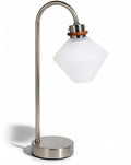 **Moderne bureau lamp met glazen schaduw en metalen basis**