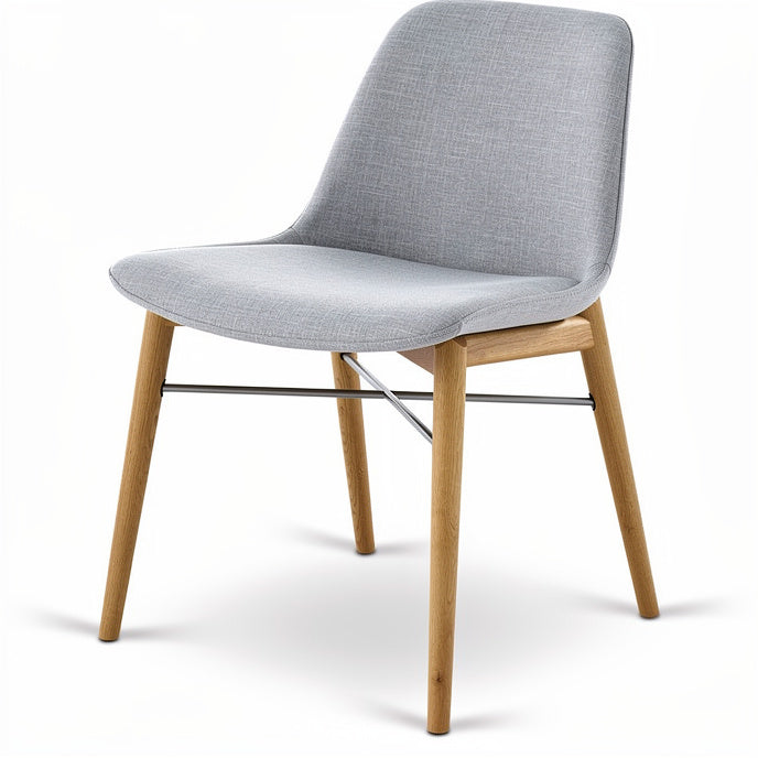 **Modernistische grijze stoel met houten poten en ergonomisch ontwerp**